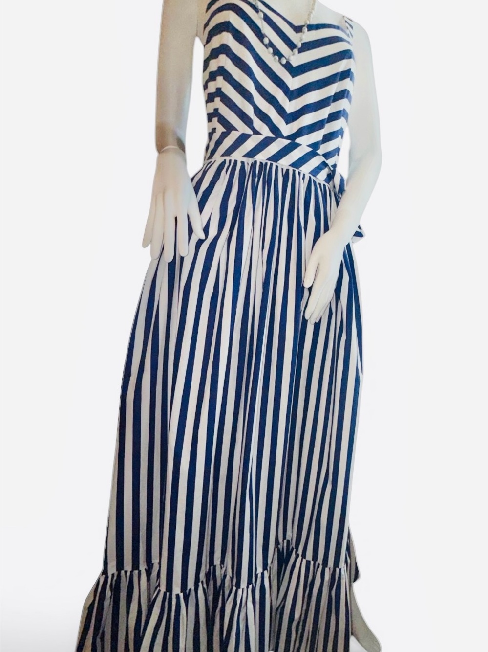 J. Crew Nautical Blue and White Striped Maxi Dress with Tie Waist & Full Skirt - Picture 6 of 12